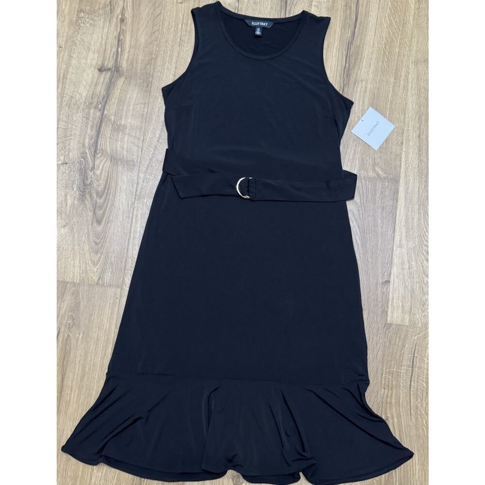 Ellen Tracy Dress Women’s Size Small Sleeveless Black Belted Midi StretchY NEW